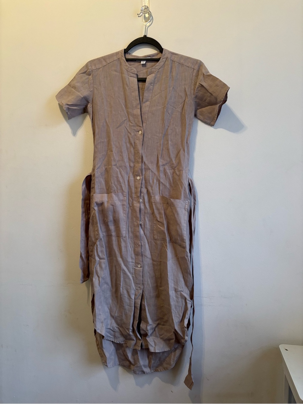 James Perse Taupe Button-Front High-Low Shirt Dress